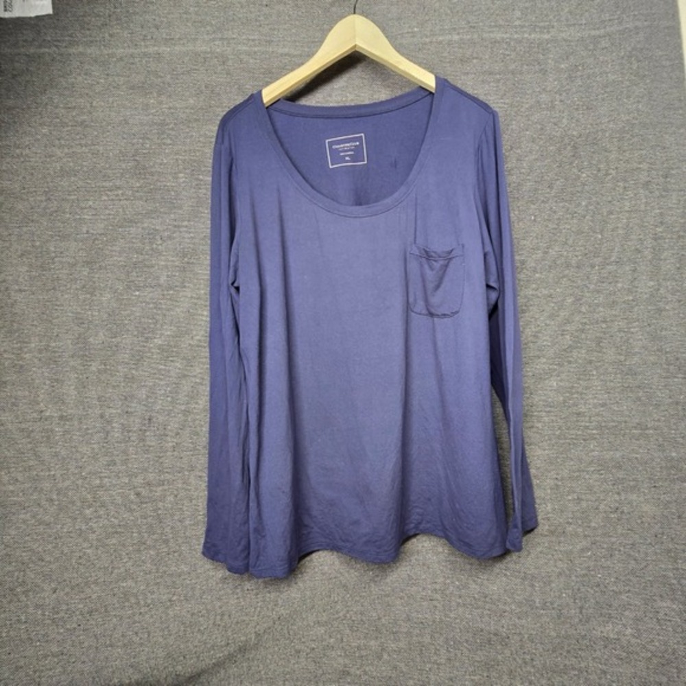 Charter Club Intimates Womens XL Navy Blue Long Sleeve Pocket Sleep Shirt Top